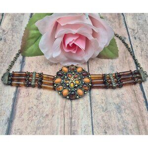Orange & Amber Color Choker Necklace 18" Adjustable Fall Hippie Witchy